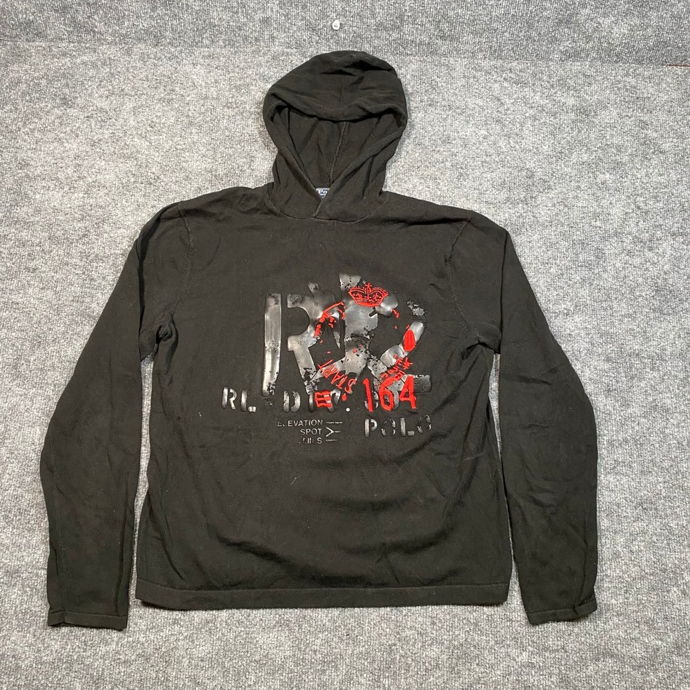 Polo Ralph Lauren Mens Black RL-DIV 164 Graphic Knit Hoodie Sweater Size M